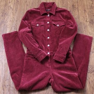 Fashion Nova Brick Red Corduroy Long Sleeve Rompers